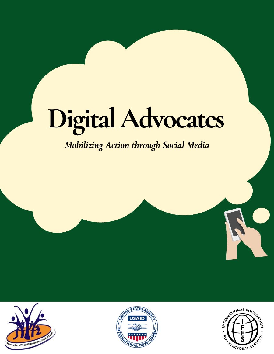 Cover of Digital Advocates: Mobilizing Action through Social Media, a white speech bubble on a dark green background