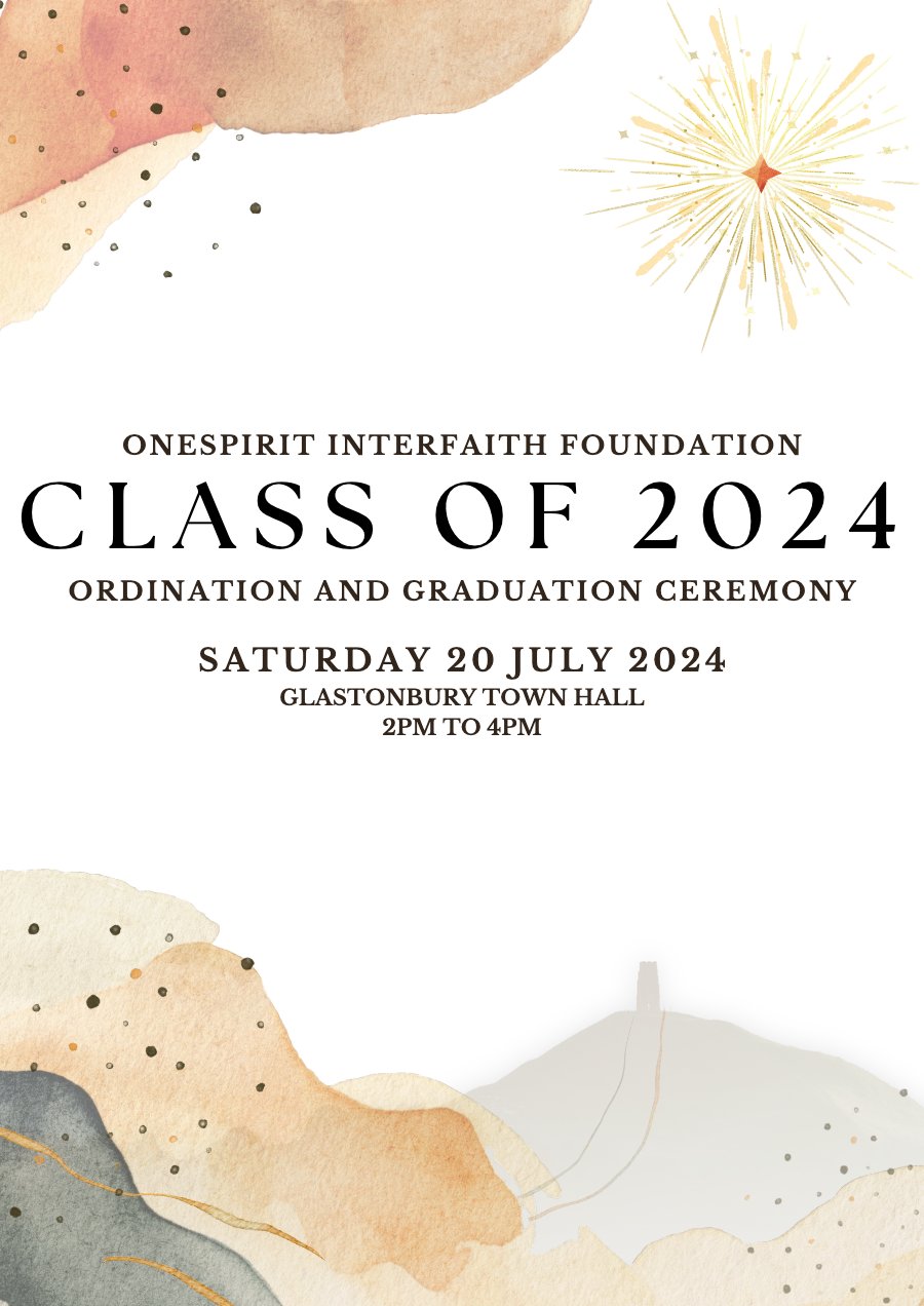 Cover of the program for the OneSpirit Class of 2024 Ordination and Graduation Ceremony, in soft watercolor tones