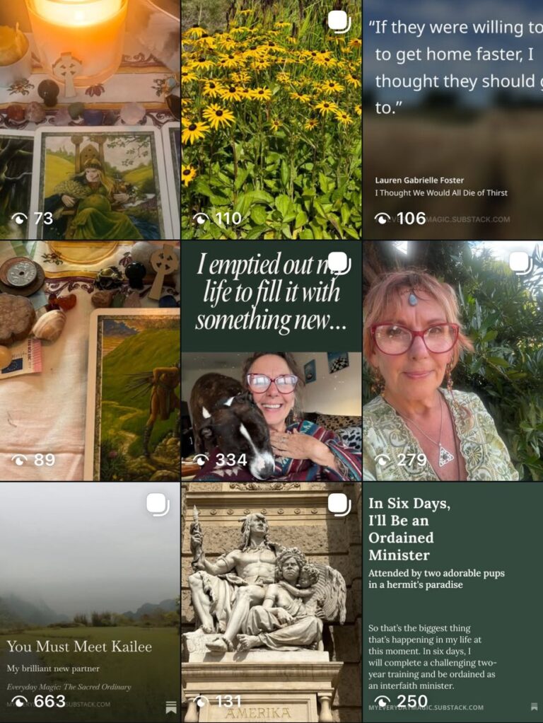 Lauren’s Instagram feed mixing her own photos with dark green quote cards