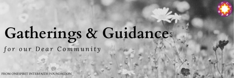 Email header reading Gatherings and Guidance for our Dear Community over a soft black and white meadow