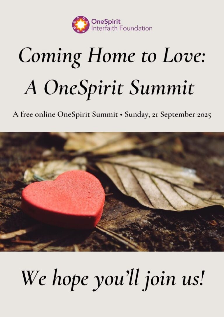 Cover of the Coming Home to Love OneSpirit Summit packet, with a red heart resting on autumn leaves
