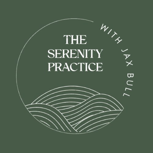 The Serenity Practice logo in white on deep sage green